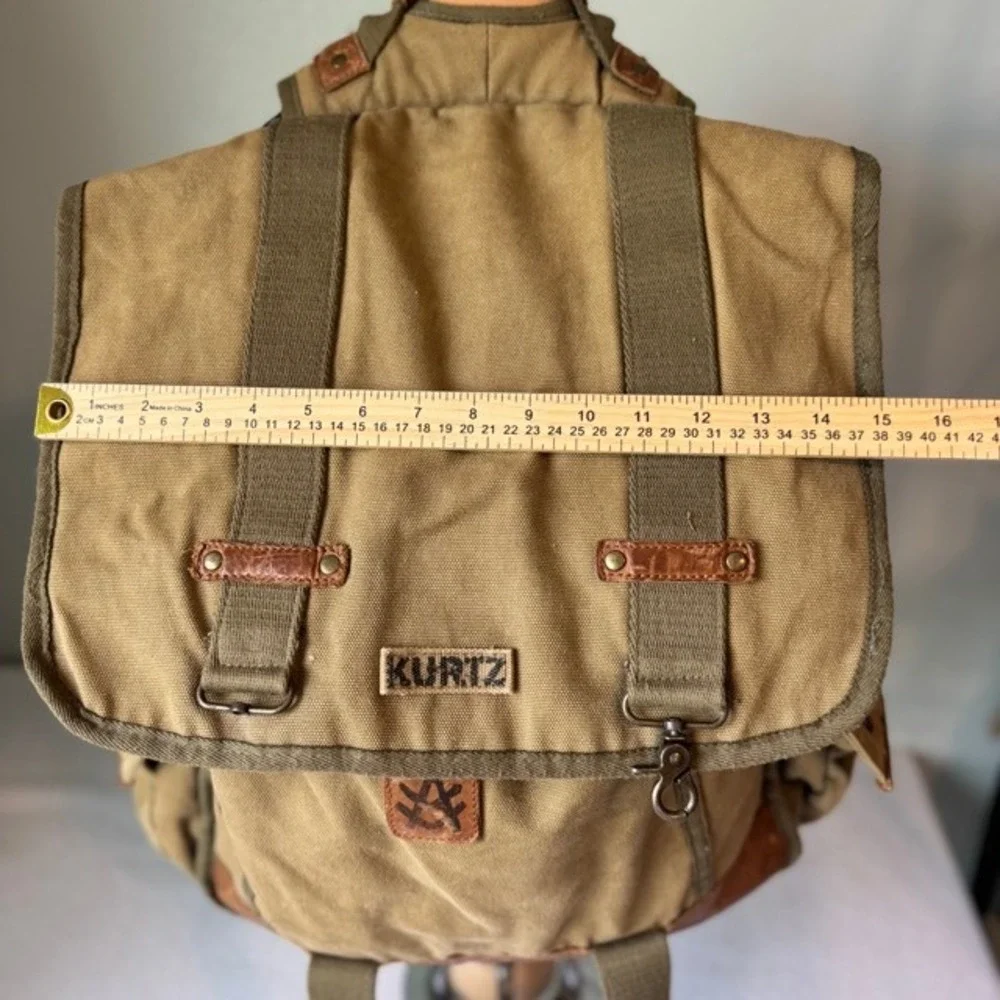 A. Kurtz Maplewood Courier Backpack leather Canvas Paratrooper Khaki Cotton Tan